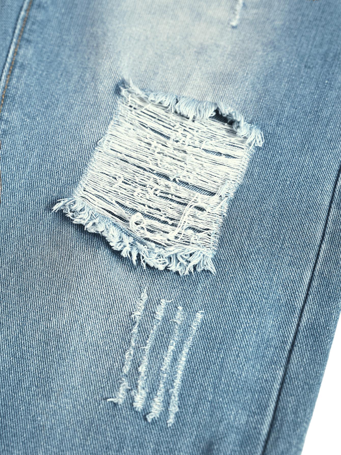 Light Blue High-Cotton Straight-Leg Jeans | Whiskering Distressed Denim
