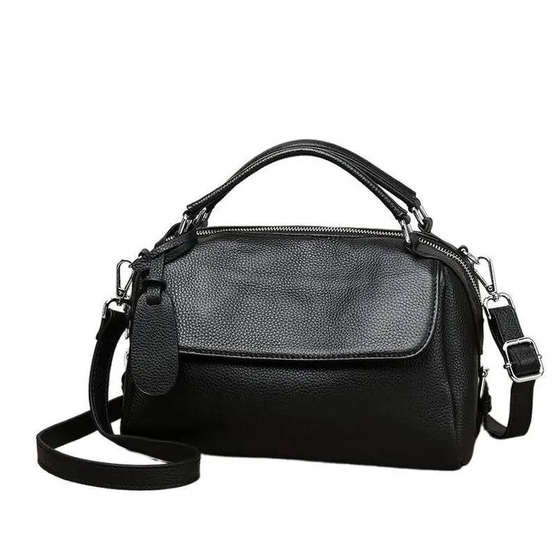 New Genuine Leather Women's Handbag Single-Shoulder Bag Lychee Pattern Top-Layer Cowhide Crossbody Bag Fashionable Casual Soft Leather Women's Bag