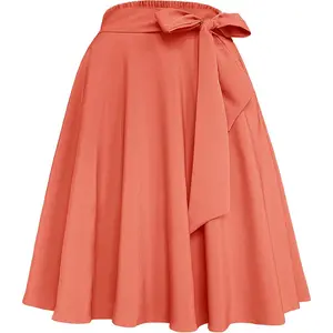 Womens Vintage High Waist A-Line Skater Skirt Flared Midi Skirt with Pockets(Gift)