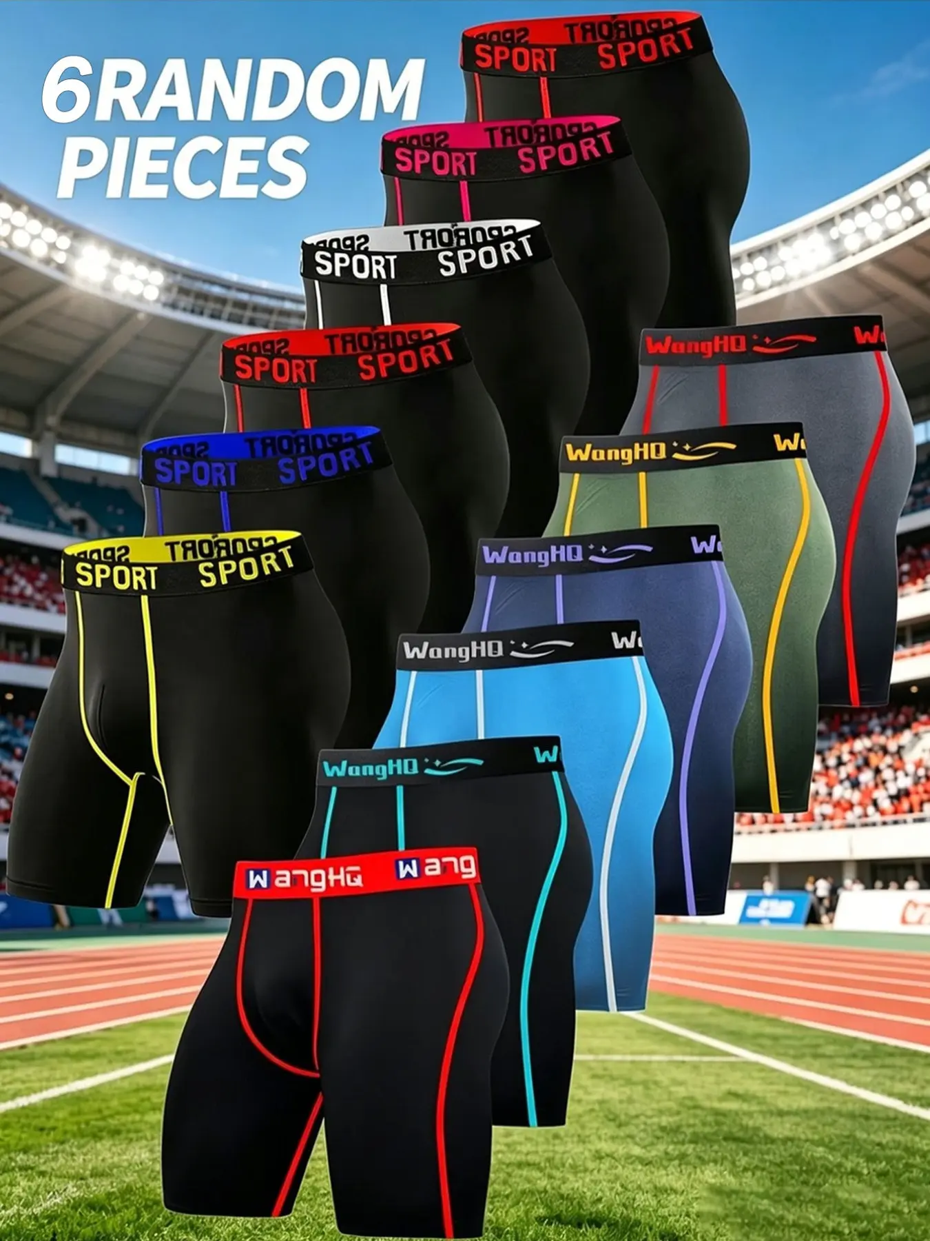 Men's Random 6-Pack Mixed Colors Long Underwear Set, Anti-Chafe Four-Way Stretch, Lightweight Breathable Casual Inner Wear