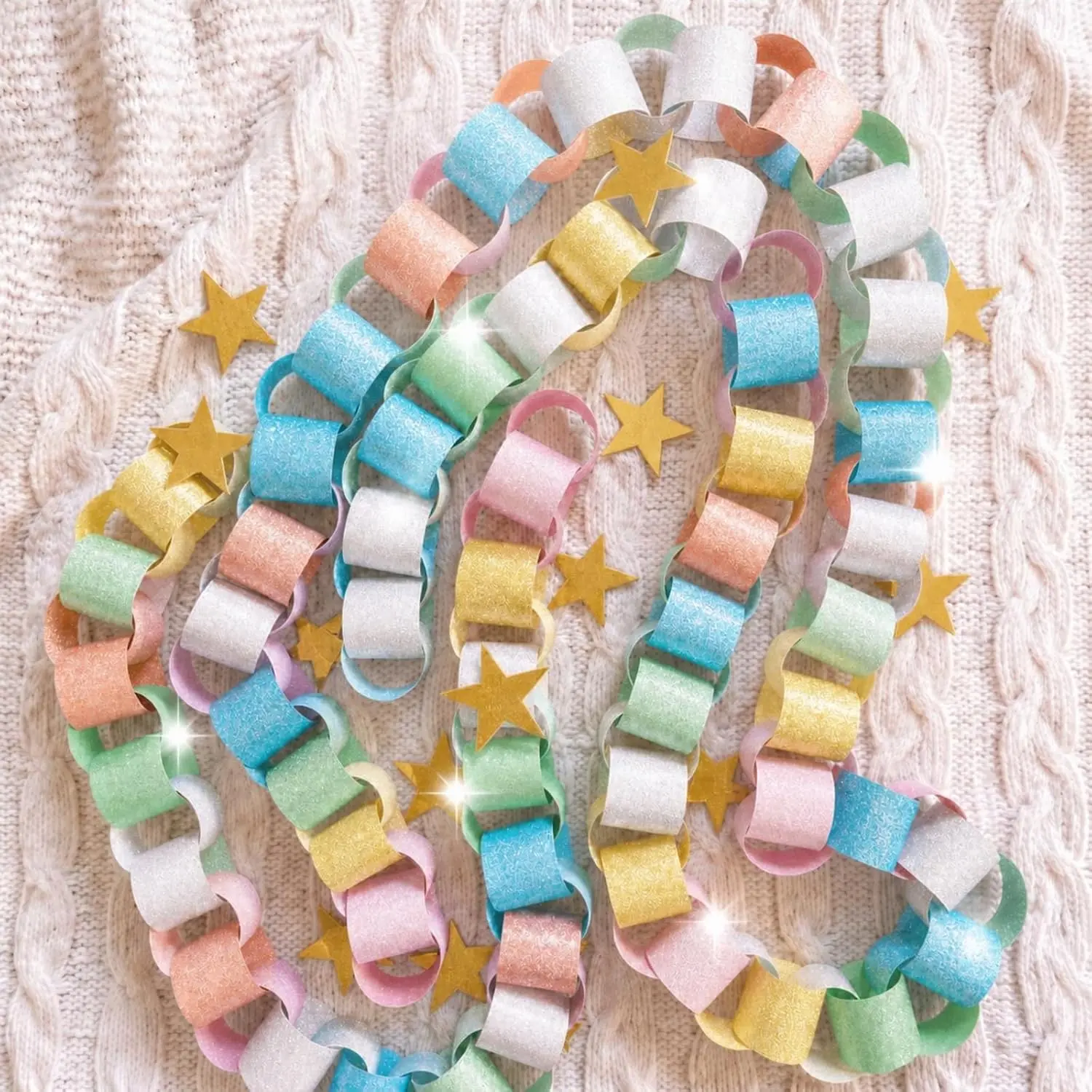 600 Sheet Pastel Glitter Paper Chain Garland Classroom Decor 1.8x10