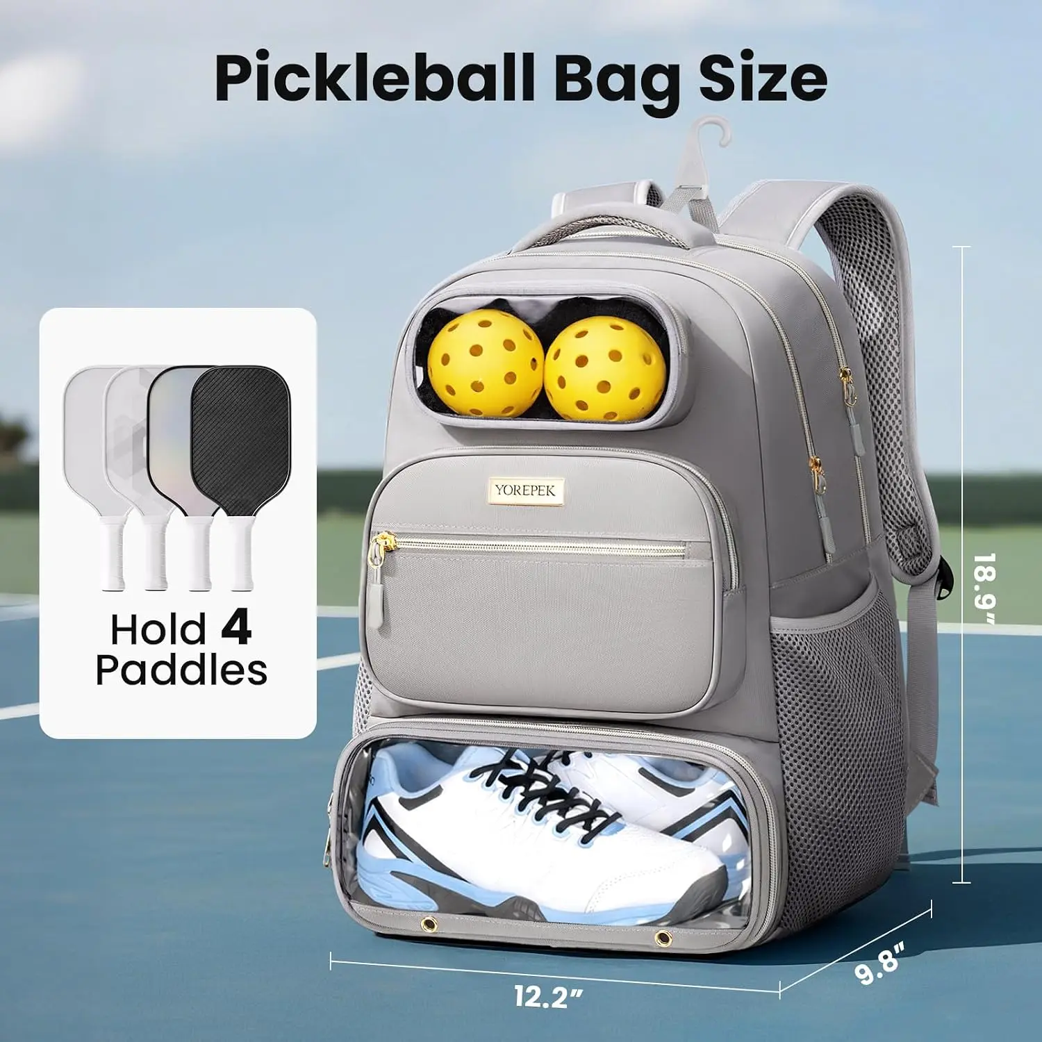 Large Pickleball Bag Backpack,Hold 4 Paddles with Padded Protection| 10 Pockets with Separate Shoe Compartment for Pickleball Accessories, Organized Pickleball Bags for Women Men on Game Day