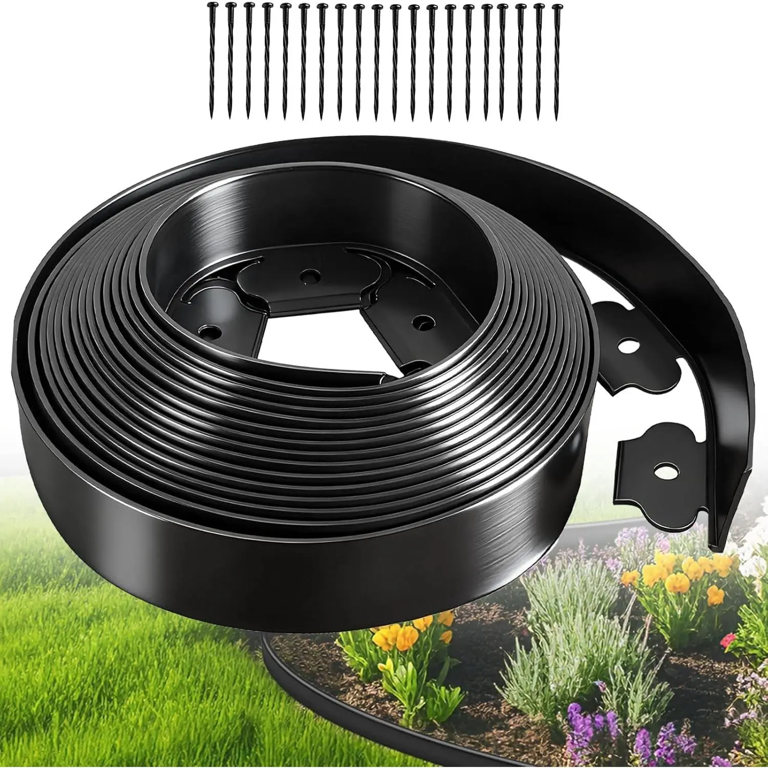 Landscape Edging, Garden Edging Border No Dig 2" Tall x 20'with 20 Stakes, Plastic Edging for Landscaping Border - Easy Install & Cut, Flexible for Flower Beds, Lawn, Yard, Paver