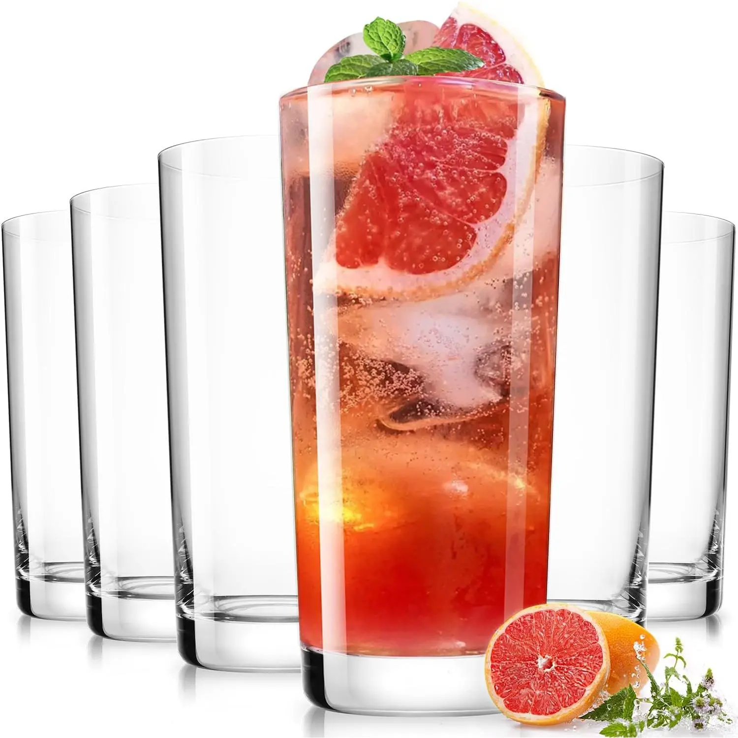 Drinking Water Glasses Set, Lead-Free Crystal Highball Glass, Tall Glass Cups for Cocktail Parties,Clear set of 6,16oz