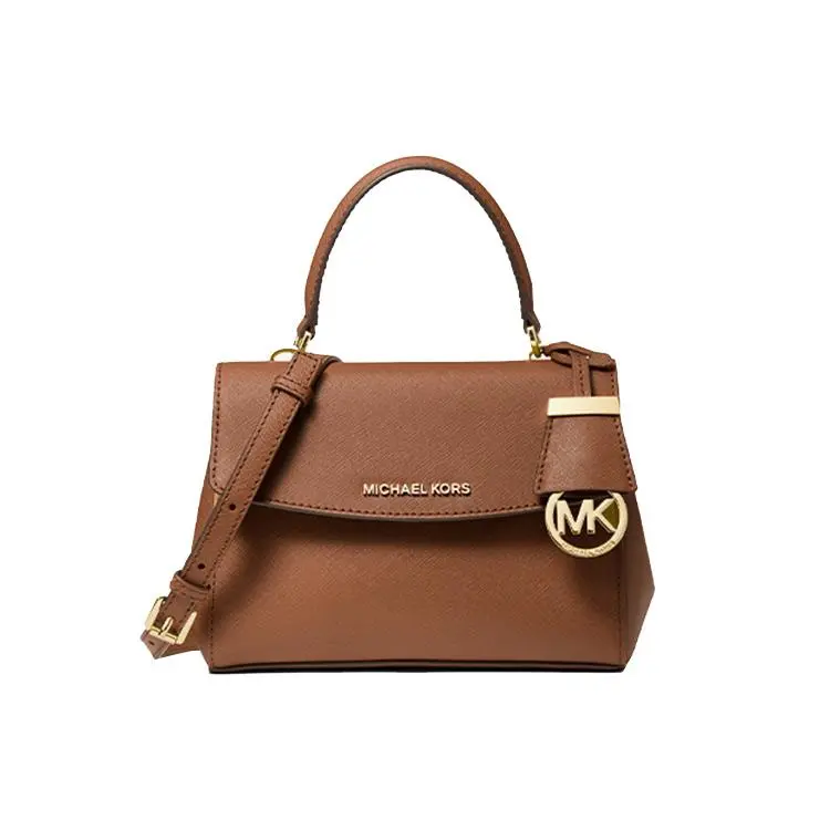 Michael Kors Ava Letter-Logo Flap Crossbody Handbag for Women – Minimalist Brown Leather Mini Tote