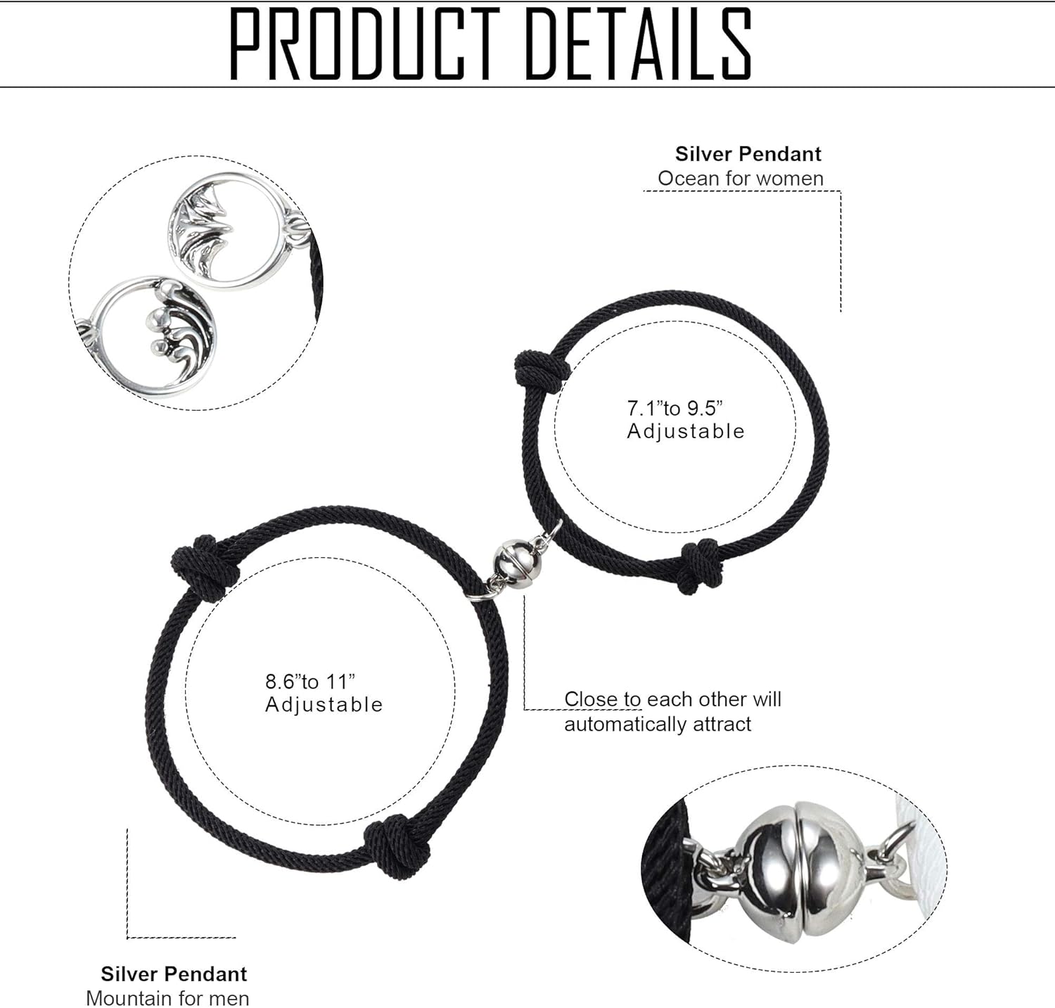 FUNRUN Couple Magnetic Bracelet Set – Mutual Attraction Braided Rope Charm Bracelets, Trendy Matching Jewelry Gift for Women & Men