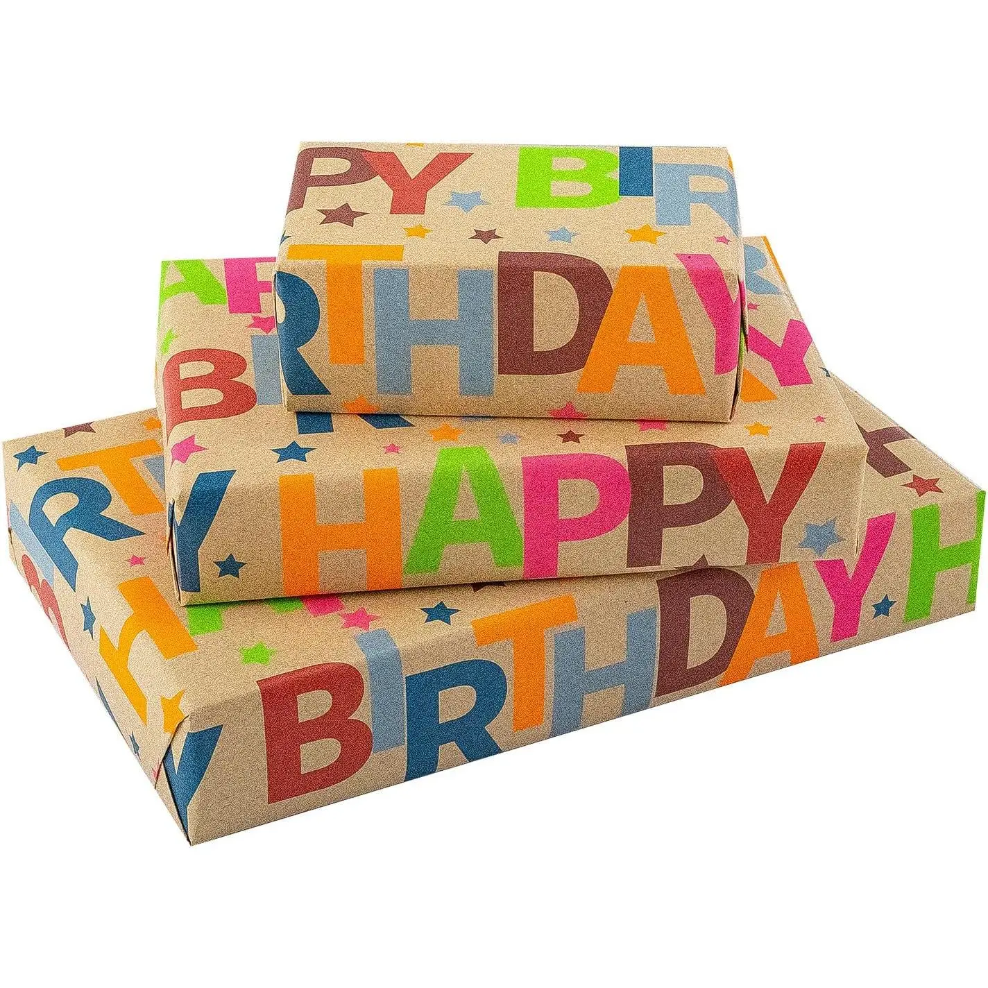 Modern Multicolored Print Birthday Wrapping Paper Roll, 17x16.5ft Size Office Stationery Gift Wrapping Supplies for All Occasions (Wraps Gifts)