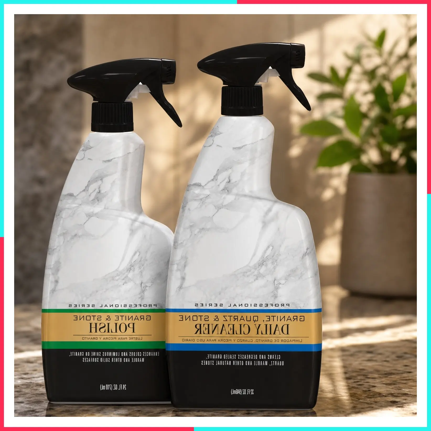 Granite Stone Cleaner and Polish Combo for Granite Marble Soapstone Quartz Quartzite Slate Limestone Corian Laminate Tile Countertop