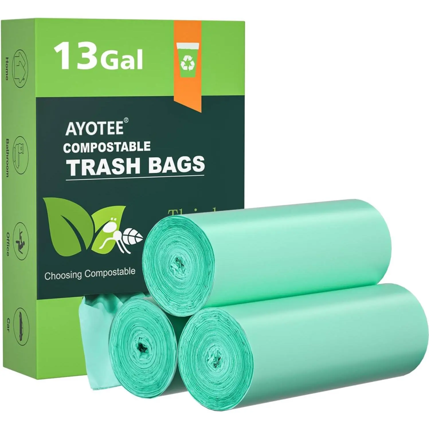 45-Count 13 Gallon Compostable Trash Bags, Leak-Proof Biodegradable Tall Kitchen Garbage Bags for Home Office Yard