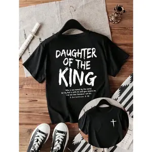 Daughter Of The King Double Sided Christian T-Shirt, Front Small Cross Back Bible Verse Faith Graphic Tee, Religious Church Aesthetic Viral Casual Top, 100% Cotton 180g Unisex S-3XL