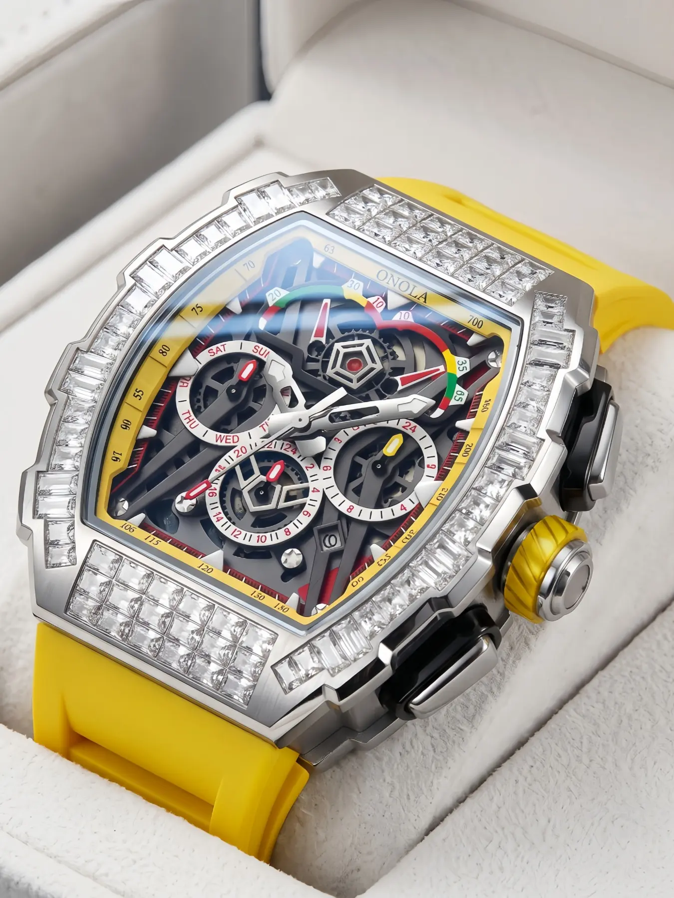 ONOLA Men's Mechanical Chronograph Watch, Men Tonneau Skeleton Automatic Mechanical Wristwatch Male Business Watch Luxury Fashion Trendy Multi-functional Watch Sport Gift Watch