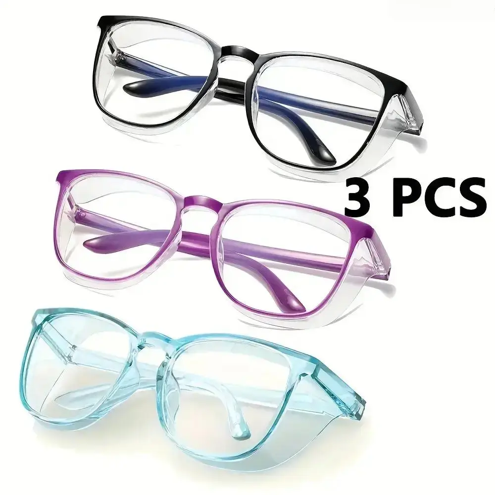 Unisex Minimalist Safety Goggles 3-Pack, Multi-Functional Protective Eyewear With Anti-Spray/Pollen/Blue Light Lenses, Simple Frame Shades For Daily Use