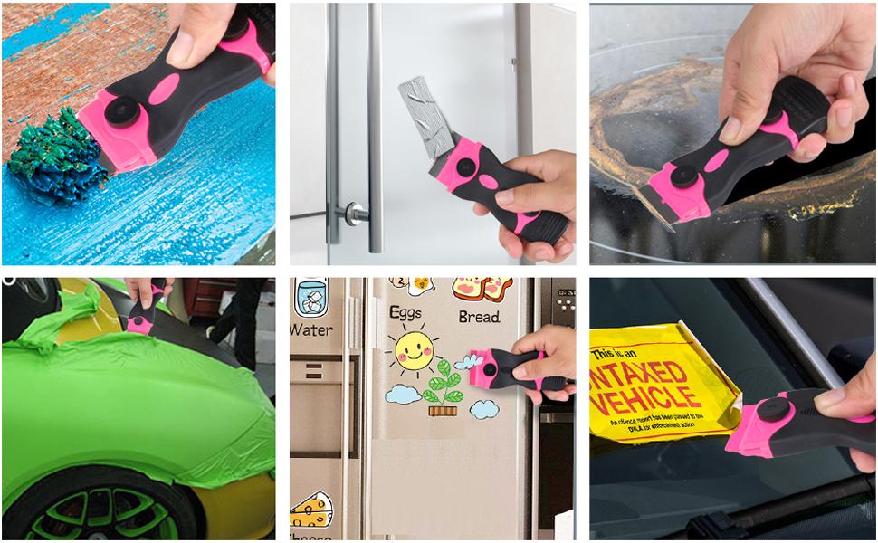 Razor Blade Scraper Tool Kit - 2Pack Razor Scrapers & 40Pcs Extra Blades, Plastic Paint Scraper Tool, Razor Scraper Tool for Glass Top Stove, Scrappers for Cleaning Window, Cooktop, Oven, Floor