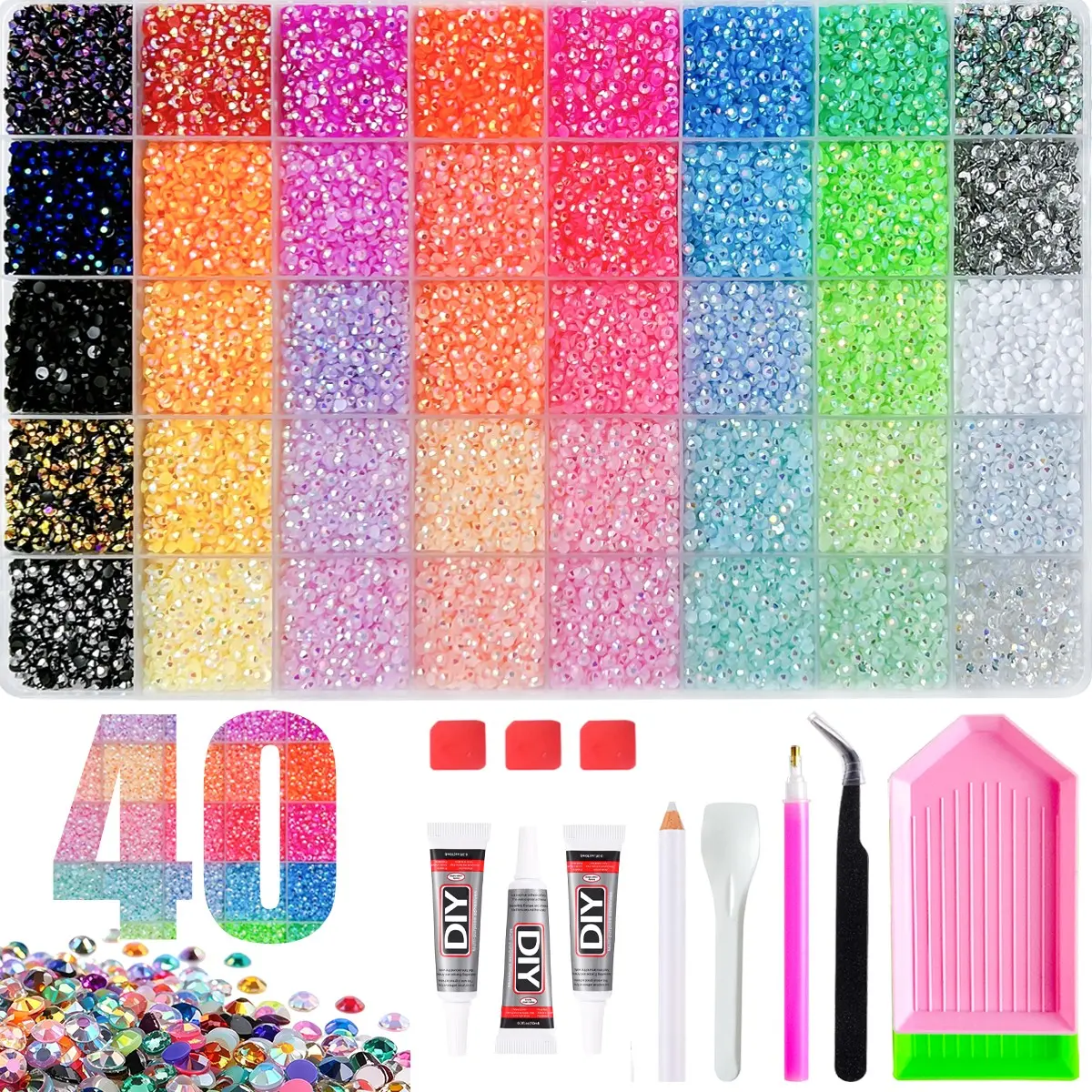 【Summervibes】DIY Diamond Bedazzling Kit, Rainbow Color Rhinestone Kit, Includes Diamond Drill Pen and Tweezers, Easy DIY Craft Supplies, DIY Crafting Tools, Perfect for Clothing, Shoes, Fabric and Nail Art, Women's Gift