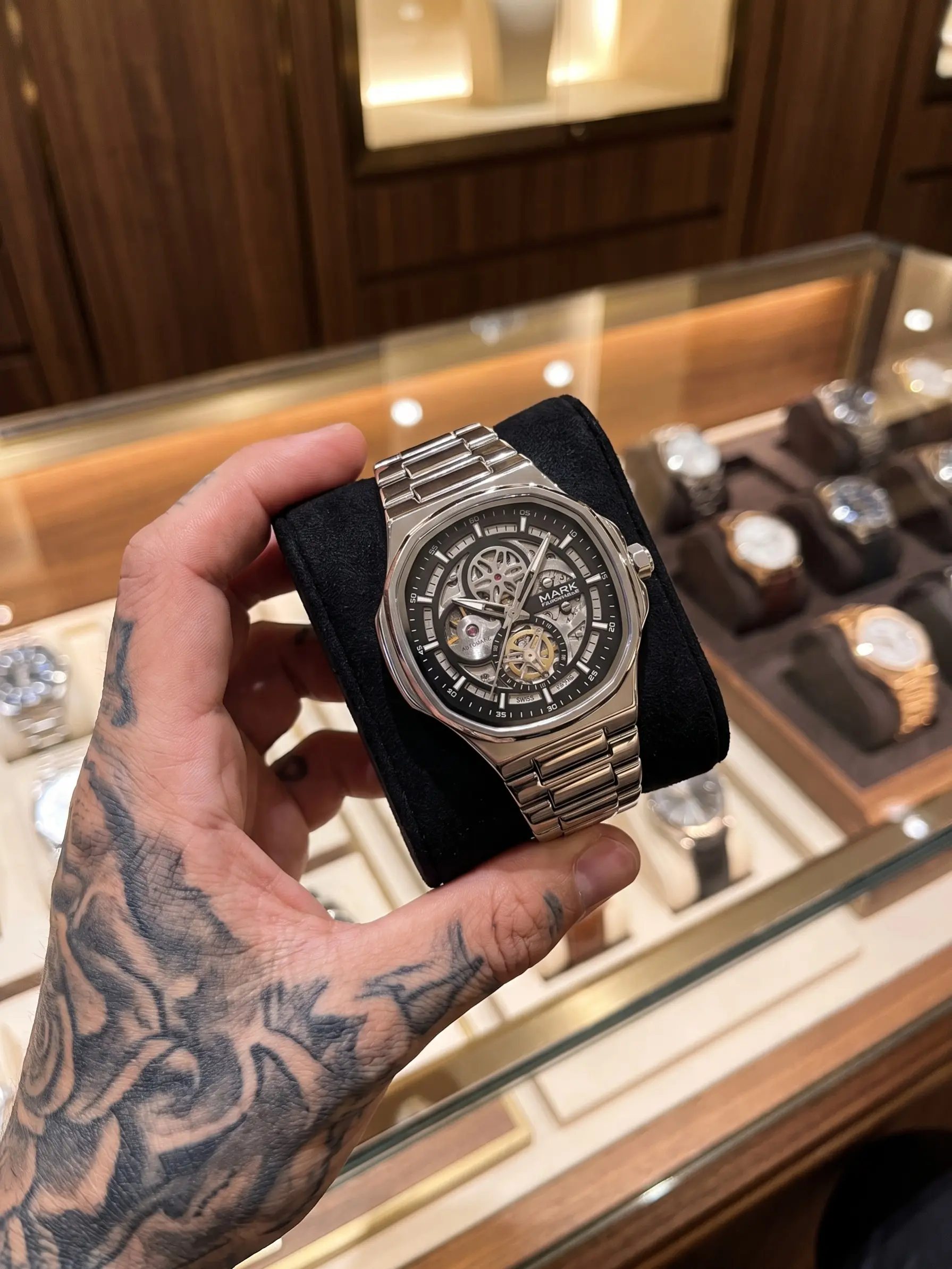 Mark Fairwhale Men's Automatic Mechanical Watch, Waterproof Business Style, Hollow Design, Fashionable and Simple, Model Fw-6043