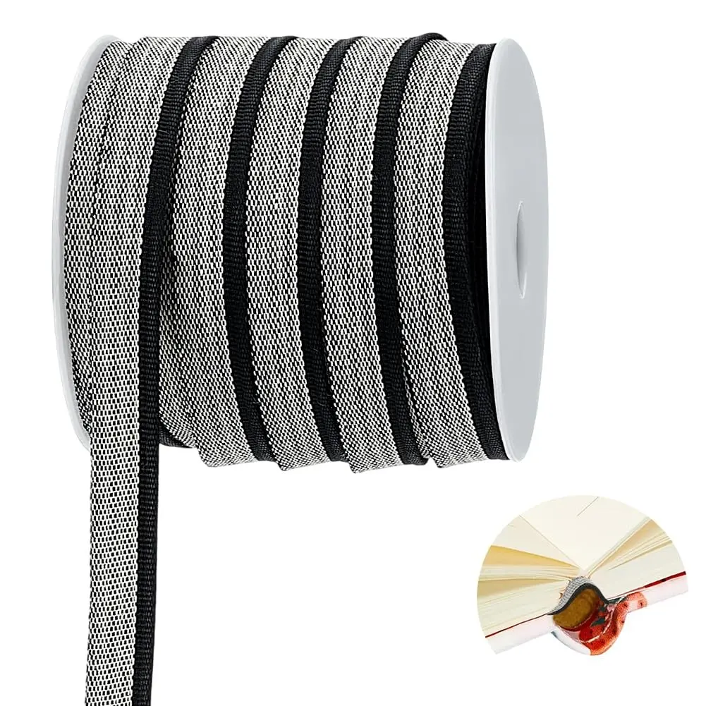 25 Yards 1/2 Inch Wide Black Book Binding Headbands, Bookbinding Endbands Cloth Tape, Book Repair Tape for Book Decor Repair, Bookbinding Supplies