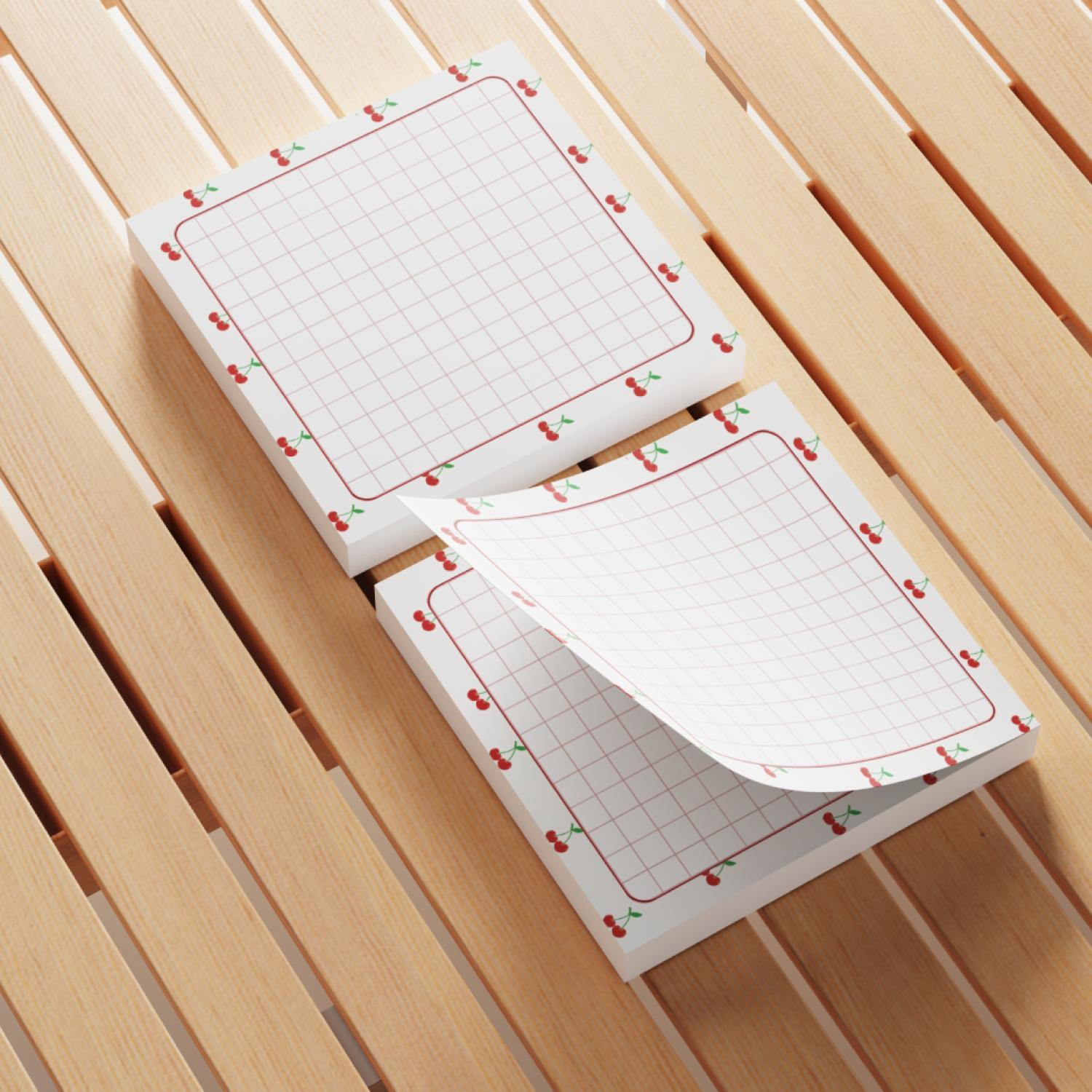 Cherry Pattern Sticky Note, 4 Counts/set Cherry Note Pad, Adhesive Memo Note Office Supplies for School Office Home Kitchen