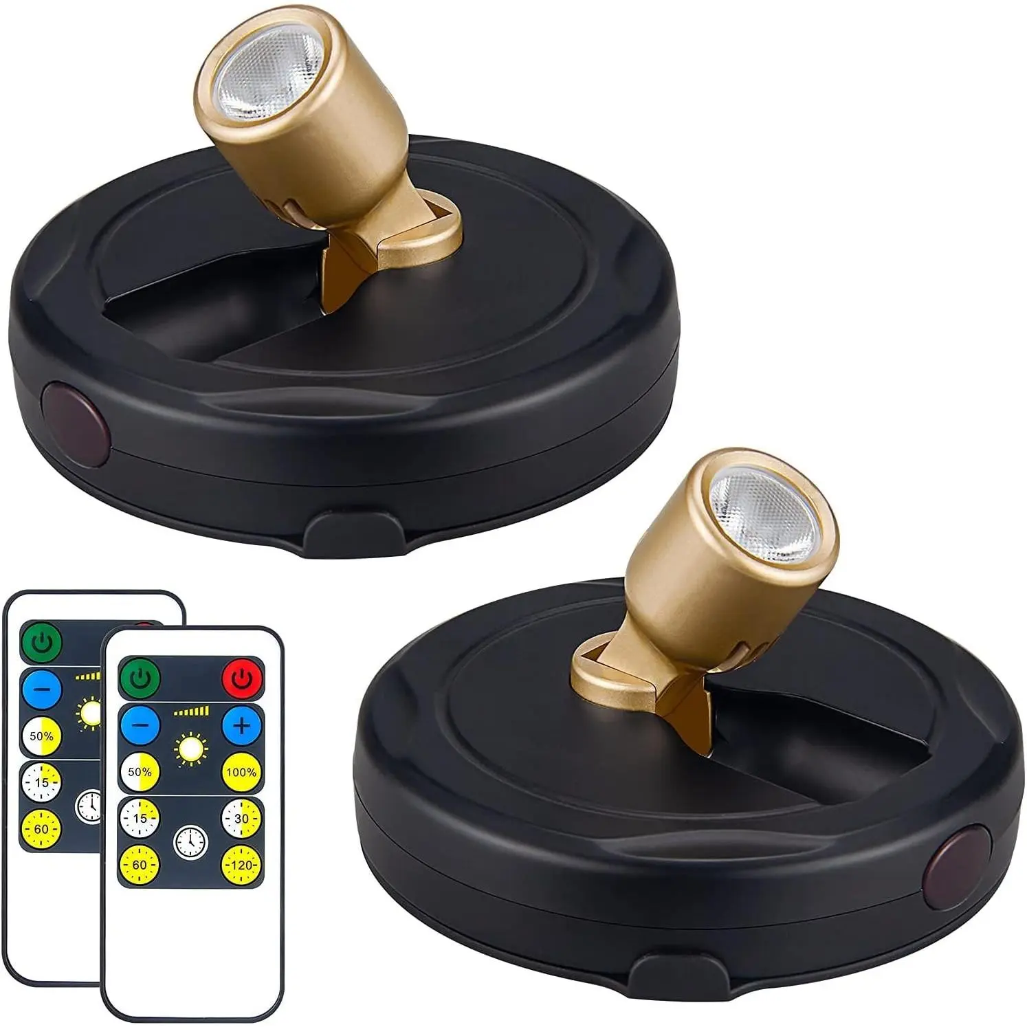 Wireless LED Spotlight, Battery Powered Picture Lights, Uplighting Indoor, Puck Lights with Remote, Stick Spot Light for Wall Art Display Dartboard Painting Artwork Accent Closet-Gold