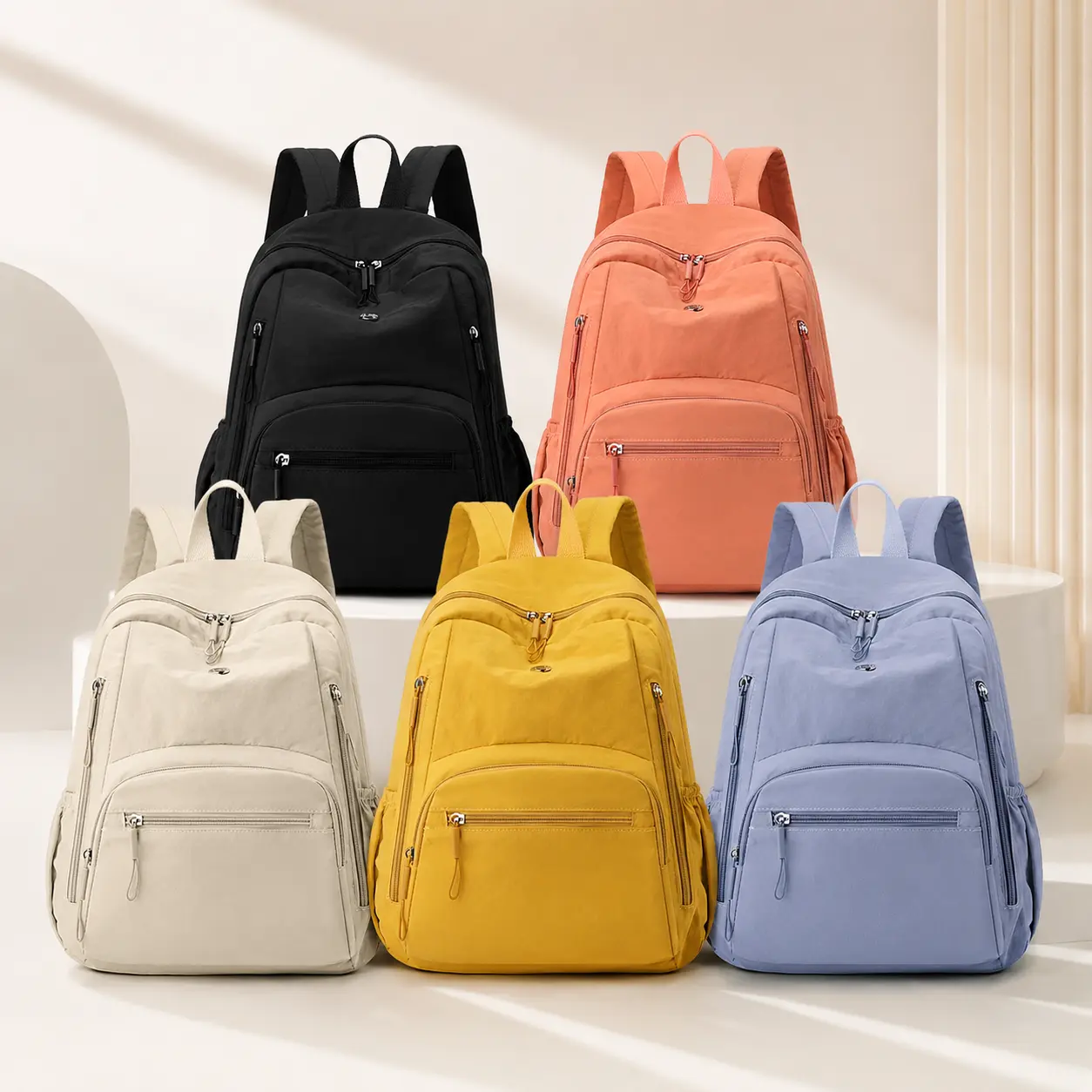 Women's Puff Backpack, Lightweight Plain Nylon Bag with Soft Silhouette, Water-Resistant Functional Daypack for School & Travel, Casual, Functional Backpacks, Smooth Zipper, Adjustable Strap, Anti-Theft, Feather Light Backpacks