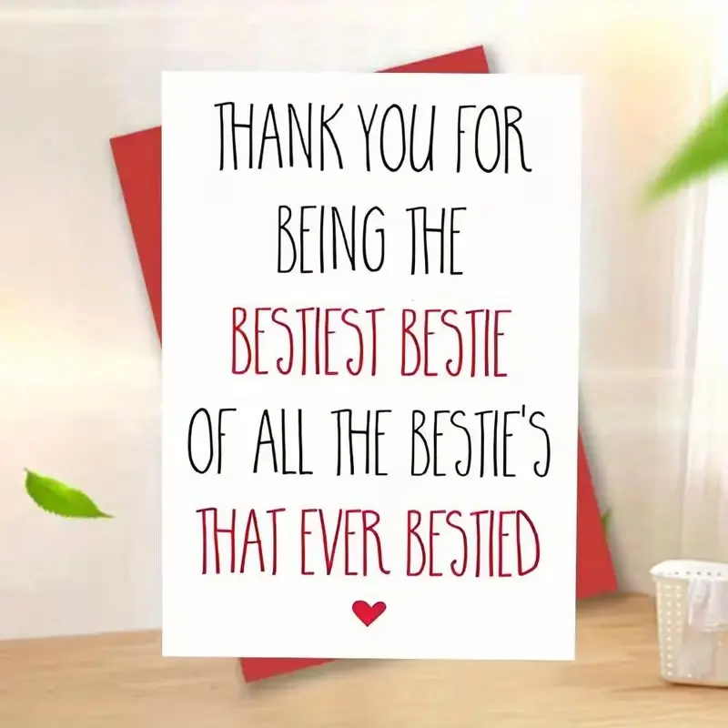 Best Friend Thank You Greeting Card with Envelope, Simple Handwritten Text Design Friendship Card, Sweet Novelty Gift for Bestie, Cute Appreciation Card for Female Friends