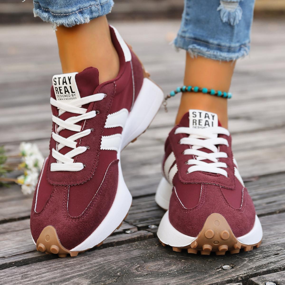 Women's Retro 70s Inspired Chunky Platform Sneakers, Suede & Nylon Upper, Striped Detail, Casual Dad Shoes for American Fashion Lovers