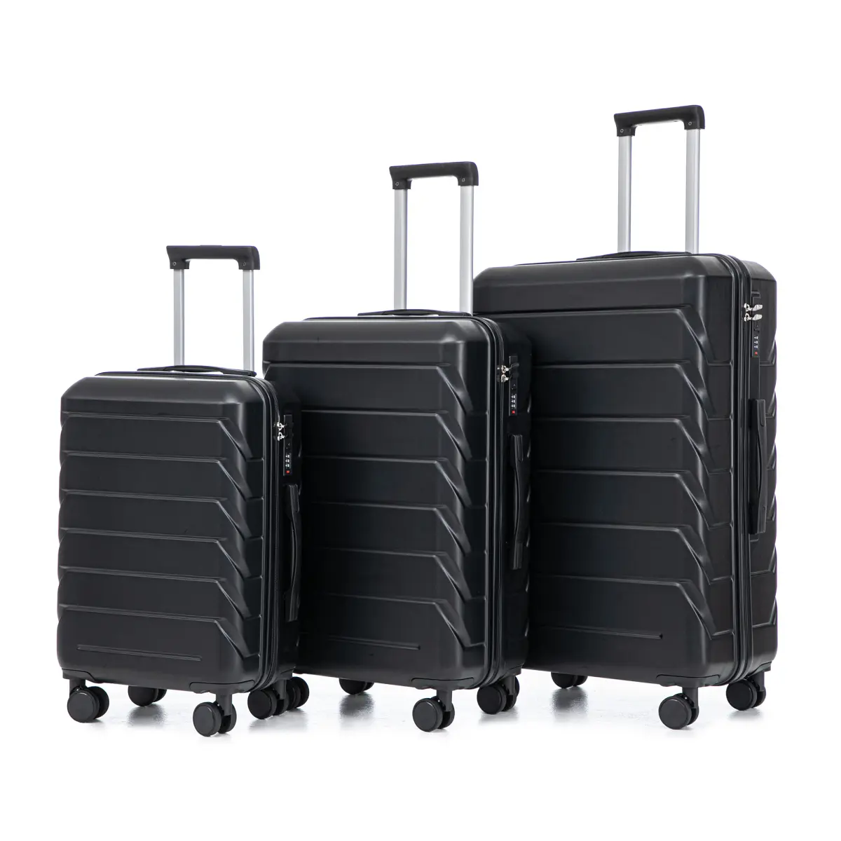 Waterproof ABS Hardside Luggage Set, 3 Piece Durable Striped Suitcase Collection (20"/24"/28") with Spinner Wheels and Combination Lock, Luggage With Wheels, Durable Luggage Set