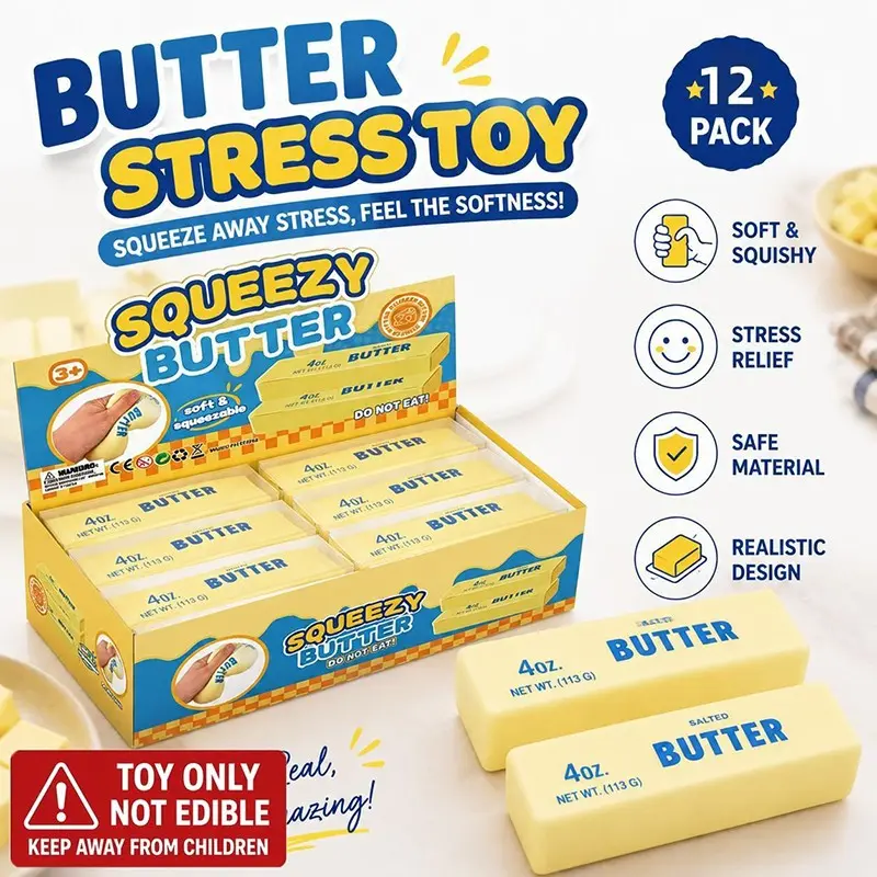 12-Pack Butter Stick Stress Relief Toys, Ultra Soft Slow Rebound, Realistic Butter Look, Easy to Clean, Anxiety Relief, Party Favors