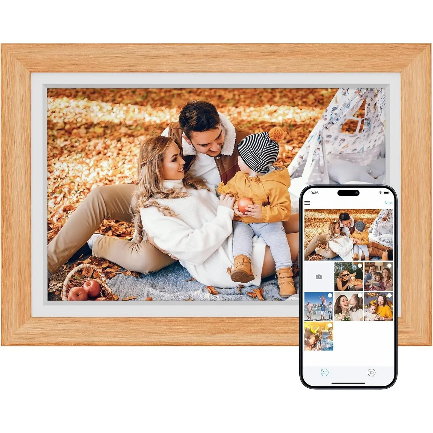 10-inch IPS Touch Screen WiFi Digital Picture Frame (32GB Storage) - Auto-Rotate, App/Email/Cloud Photo Sharing, Gift-Worthy, Wall Mount Compatible, Landscape Mode Support, Classic Brown, Decor, Room Decor