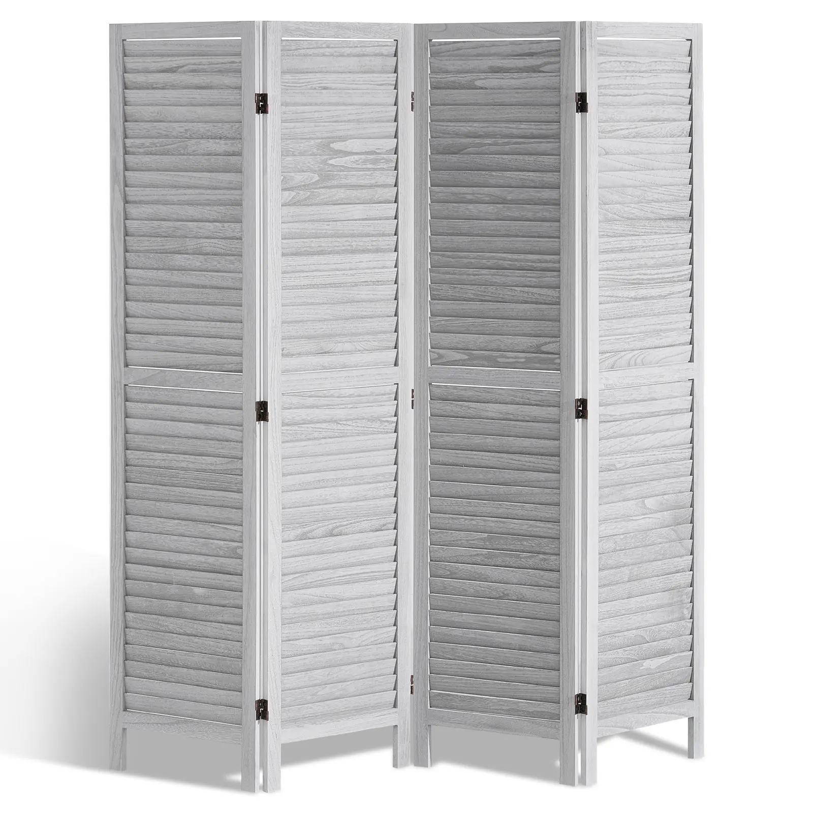 【Black Friday】VEVOR Portable Folding Wooden Screen, 4-Panel 66.9in Tall Indoor Privacy Partition, Easy Portable Setup Wooden Panels for Home Room Separation (Light Grey), Folding Screen