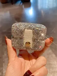 Luxury Square Ring Jewelry Box, Artificial Diamond Embellished, Multi-Functional Earring Organizer, Elegant Small Accessory Storage Case
