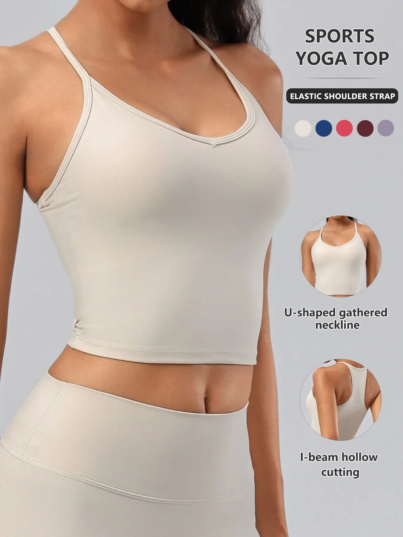 Women's Yoga Tank Top, Quick Dry Sporty Design, U-Neck Backless Style, Nylon Spandex Material, Perfect for All Seasons