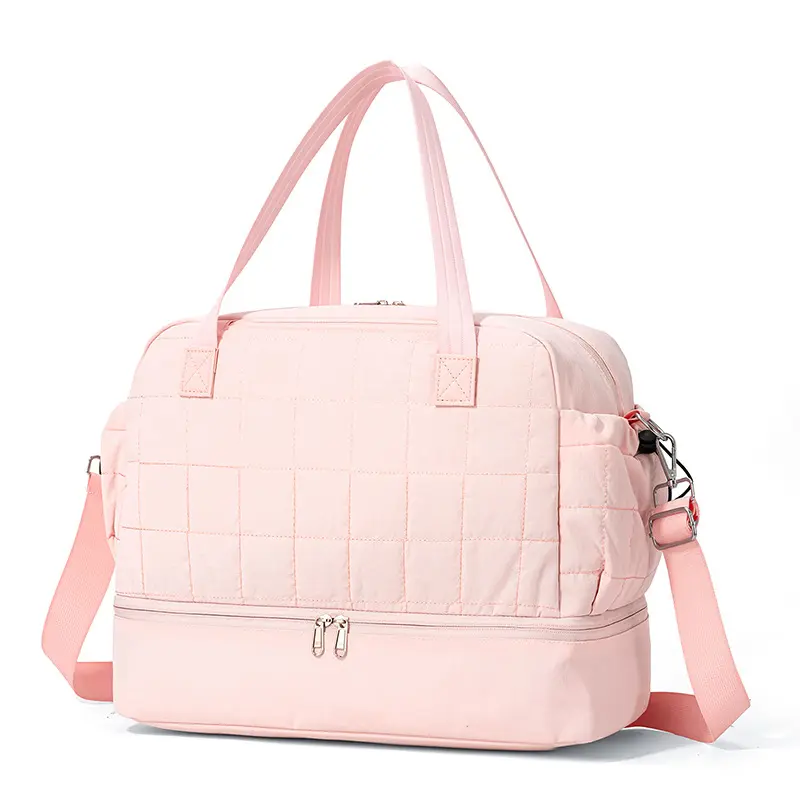2026 Women Grid Quilted Weekender Duffle Bag, Water Resistant Lightweight Gym & Travel Handbag With Multi Storage Pockets, Equipped With Detachable Adjustable Shoulder Strap, All-Season Versatile Carryall For Short Trips, Workout & Daily Outings
