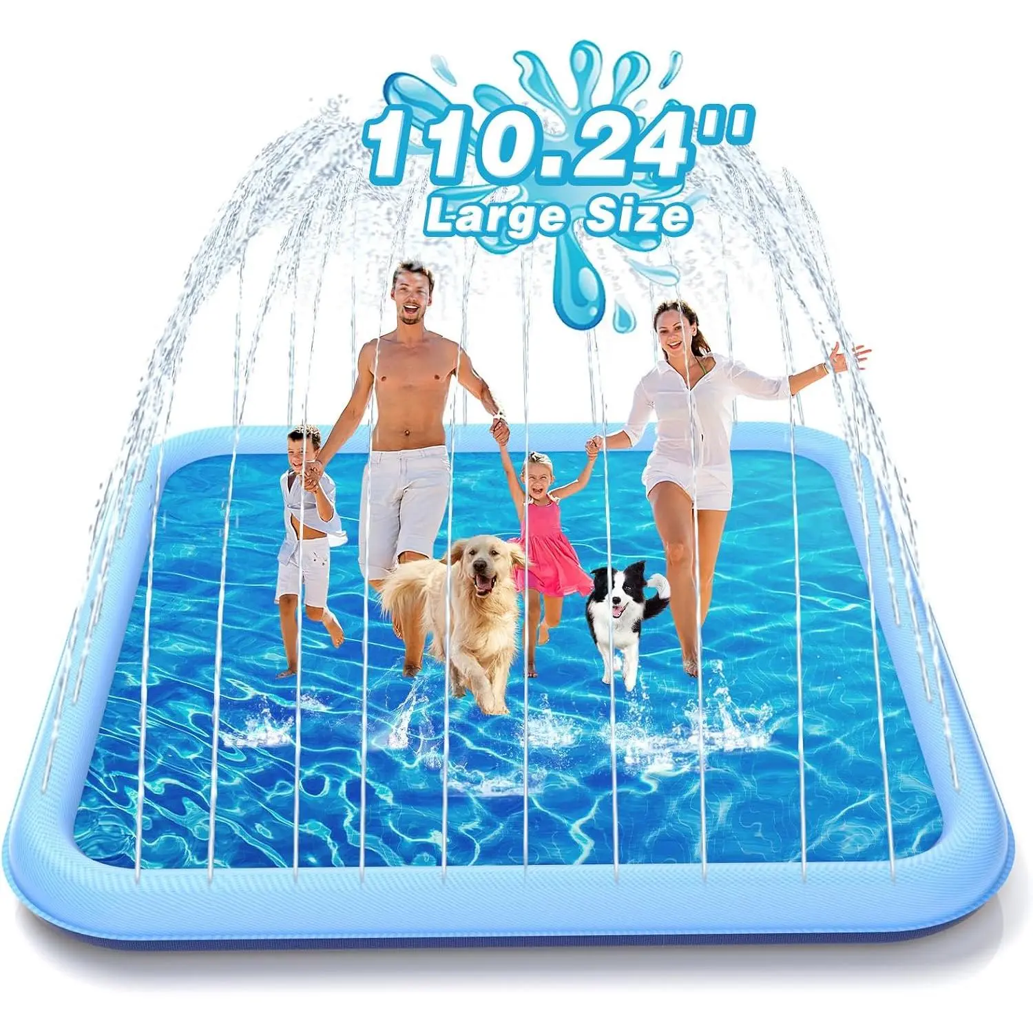 Extra Large Splash Pad (155" x 110.24") - Thicker Sprinkler Play Mat for Dogs & Kids, Summer Outdoor Water Toys, Fun Backyard Fountain Wading Pool for 3+ Years Old Children & Pets