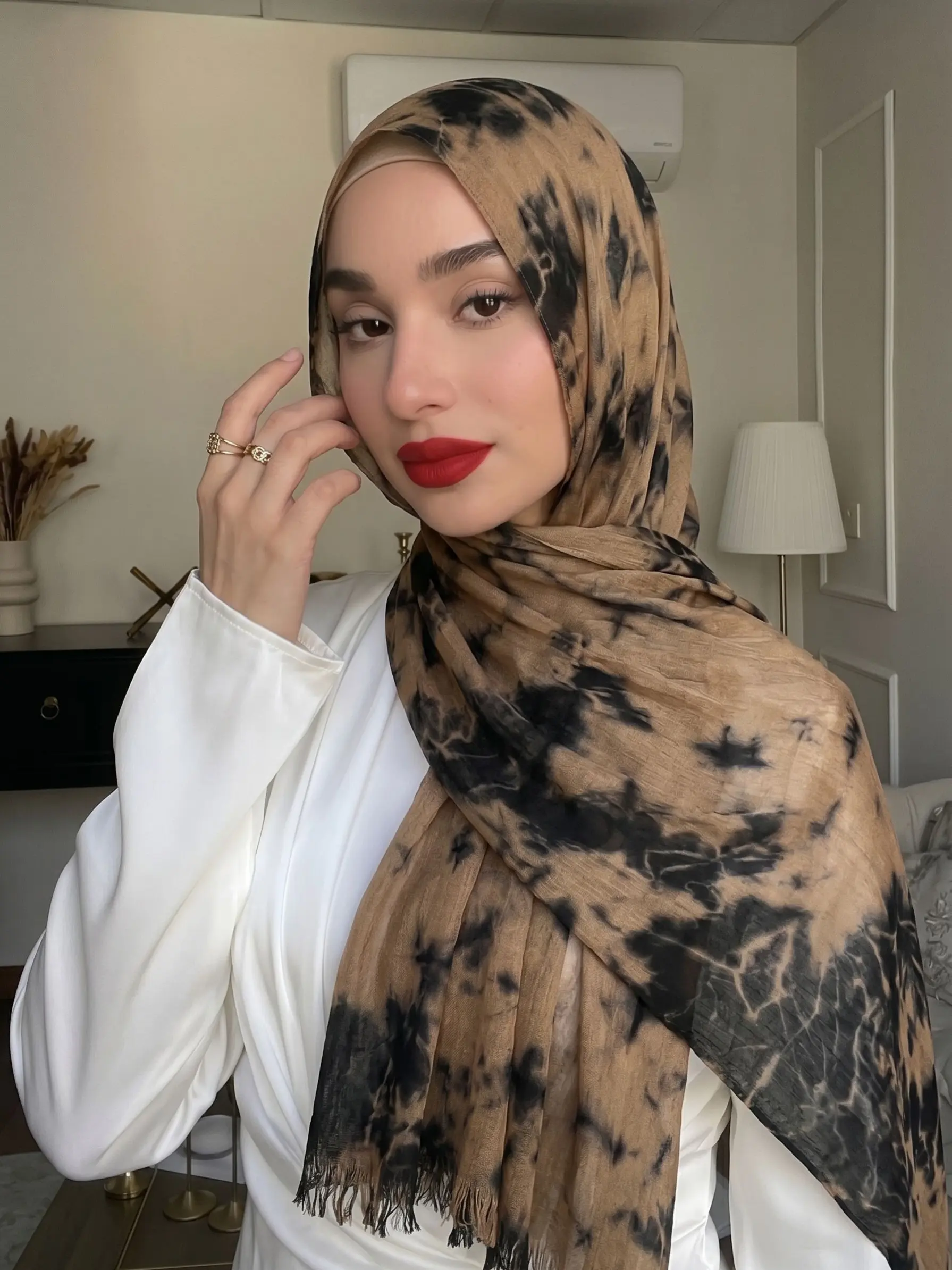 Women's Cotton Tie-Dye Long Head Scarf, Bohemian Style Sun Protection Multicolor Wrap, Elegant Versatile Shawl, Breathable Soft Fashion Scarf for Daily Use