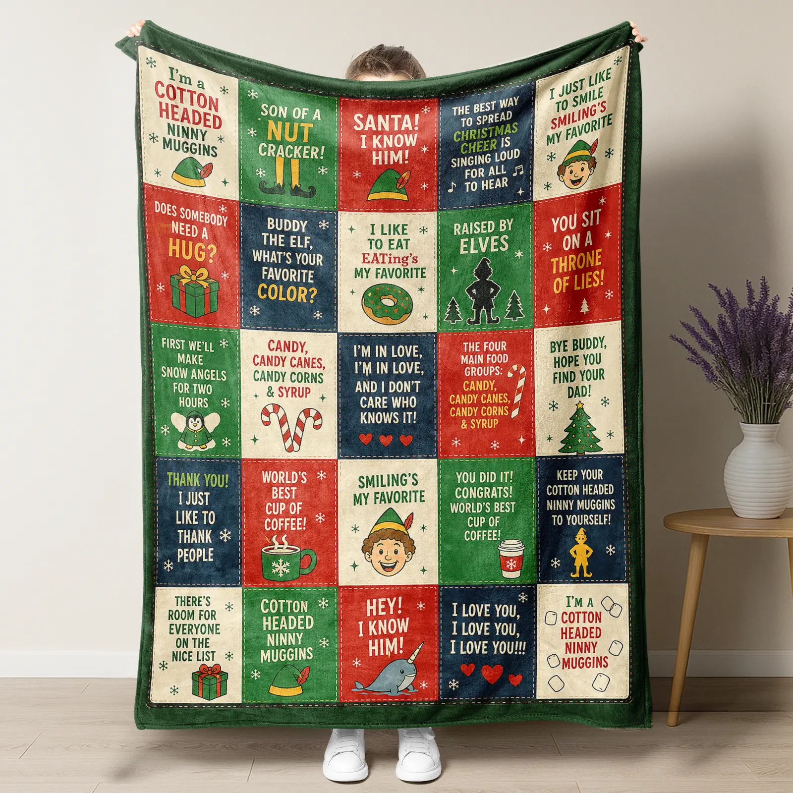 "Santa! I Know Him!" Funny Christmas Elf Quotes Blanket, Whimsical Holiday Movie Throw Blanket for Couch Bed, "Son of a Nutcracker" Soft Fleece Gift for Movie Fans