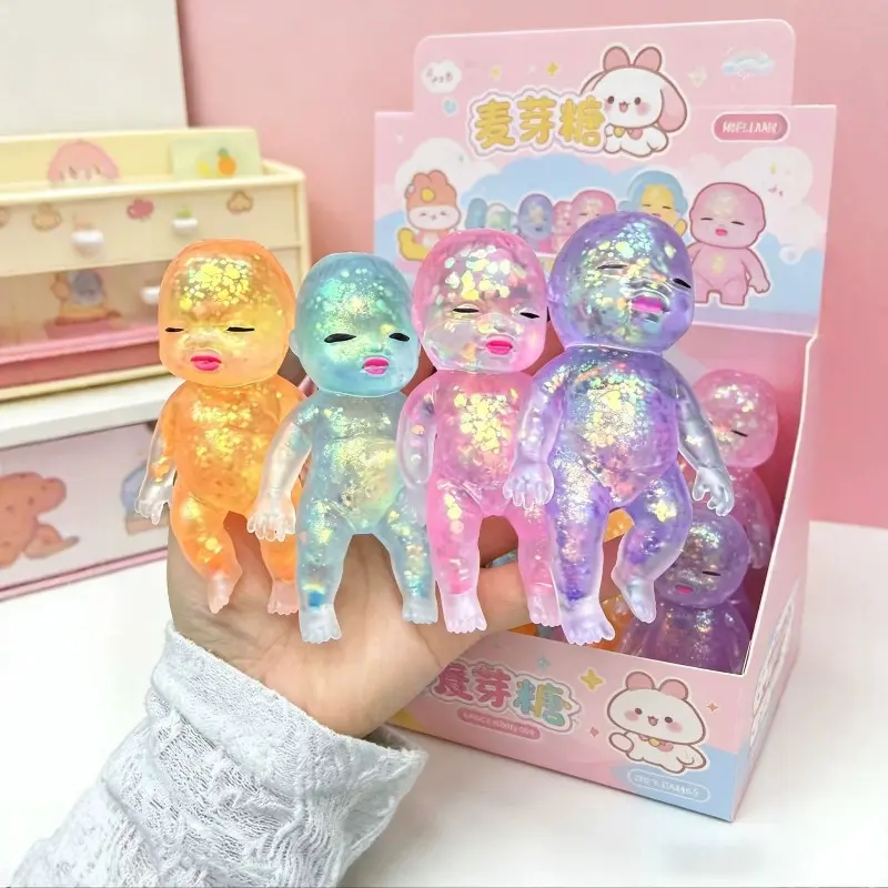Transparent Glitter Baby Squishy Toy, Clear Gel Infant Squeeze Fidget Doll, Colorful Glitter Inside Stress Relief Sensory Toy, Kids Party Surprise Blind Box Decor Gift Cross-Border Wholesale