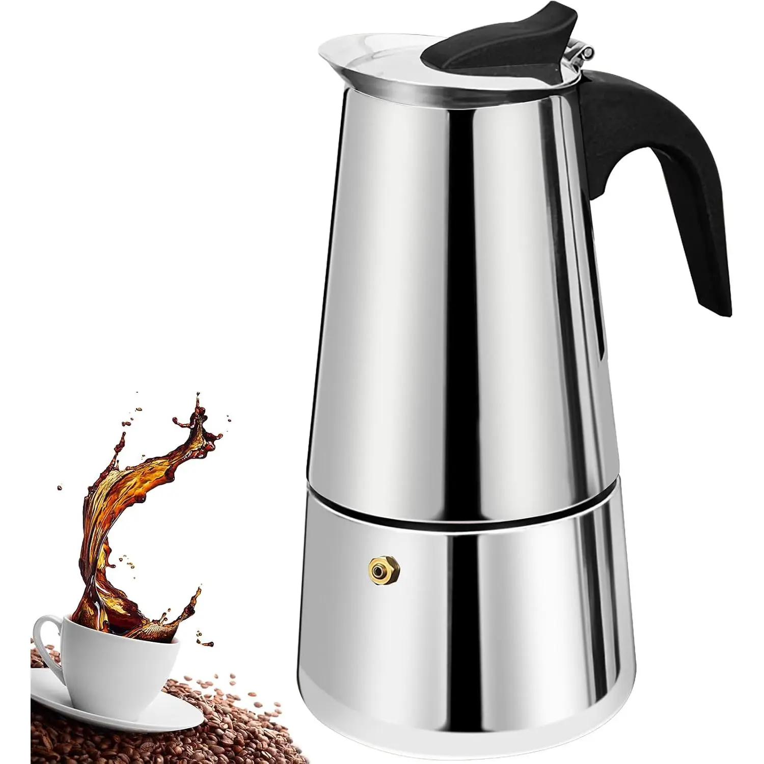 6 Cup Stovetop Espresso Maker Stainless Steel Moka Pot Stove Top Percolator Italian Coffee Makers Capable Mocha Greca Machine Cafe Classic Induction Cookers for  and Camping 300ml 10oz