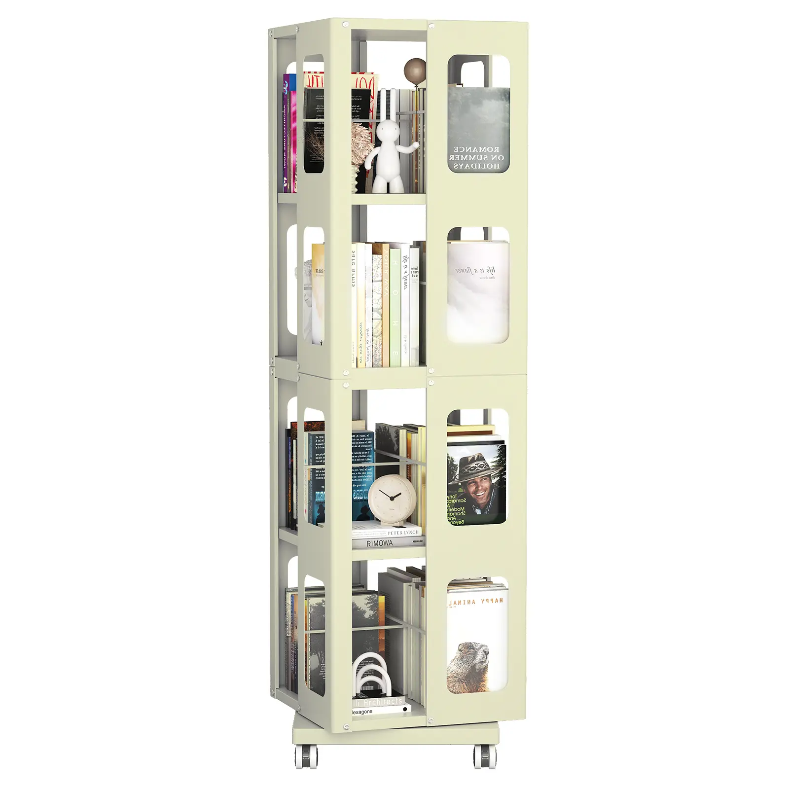 ARCH 360° Rotating 4-Tier Bookshelf with Mobility Wheels, Durable All-Steel Sturdy Rack, Contemporary Large-Size Spacious Bookcase for Living Room, Home Office, Easy Assembly Required Home Furniture, 360° Rotating Design, Effortlessly Access Items