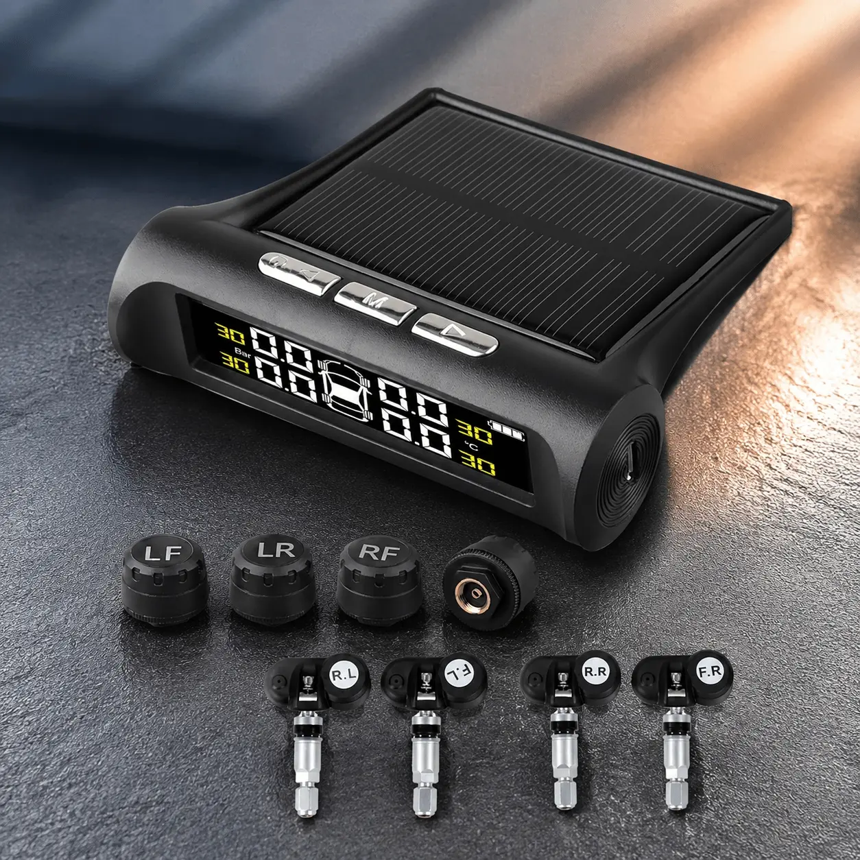 Smart Solar-Powered TPMS Kit: Tire Pressure Monitoring, USB Rechargeable, HD LCD Display, Auto Tire Pressure Alarm with Internal/External Sensors, Vehicle Safety Accessory