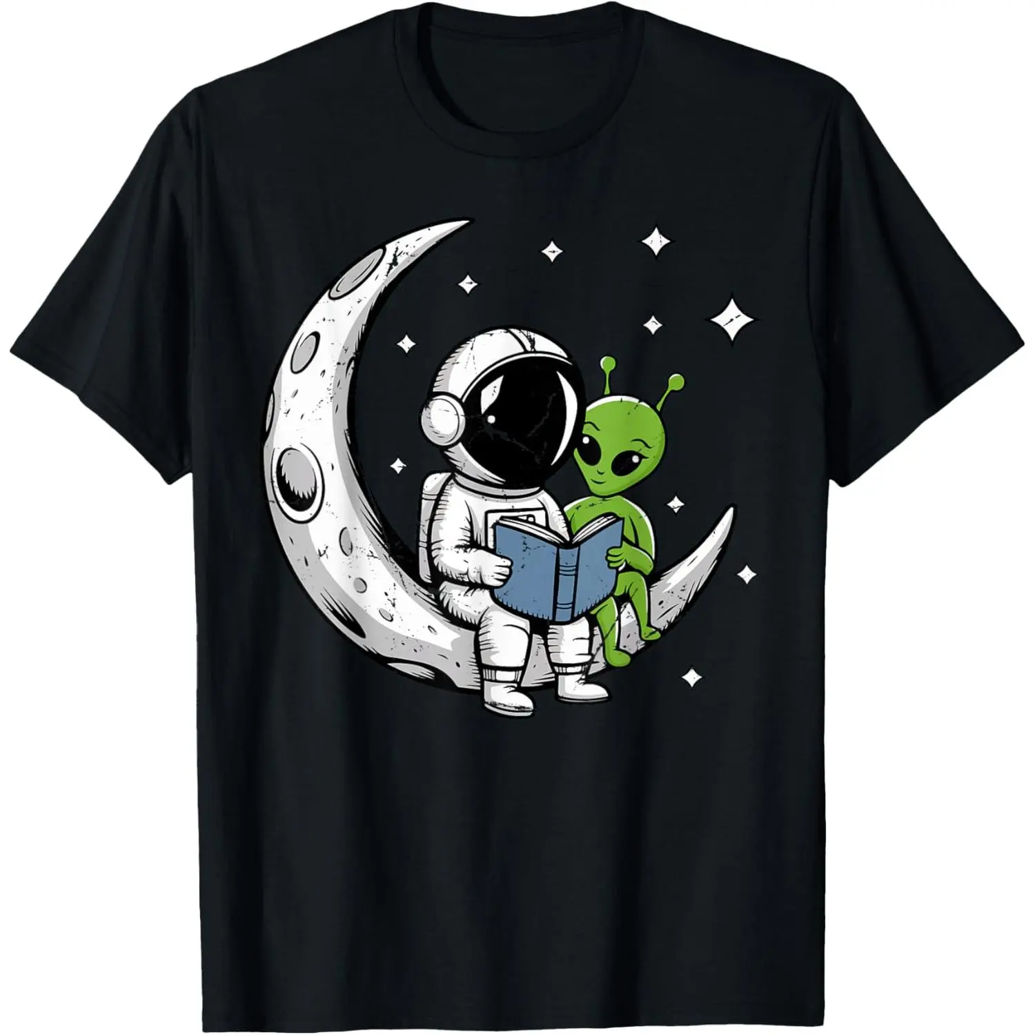 Astronaut Reading Book to Alien Moon Space Astronomy T-Shirt