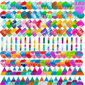 Fidget Keychain Mini Fidget Toys Bulk 180 Pack Party Favors for Kids 3-5 4-8 Year Boys Girls Push Pops Bulk Stocking Pinata Stuffers Birthday Carnival Treasure Classroom Prizes Toddlerfidget toys
