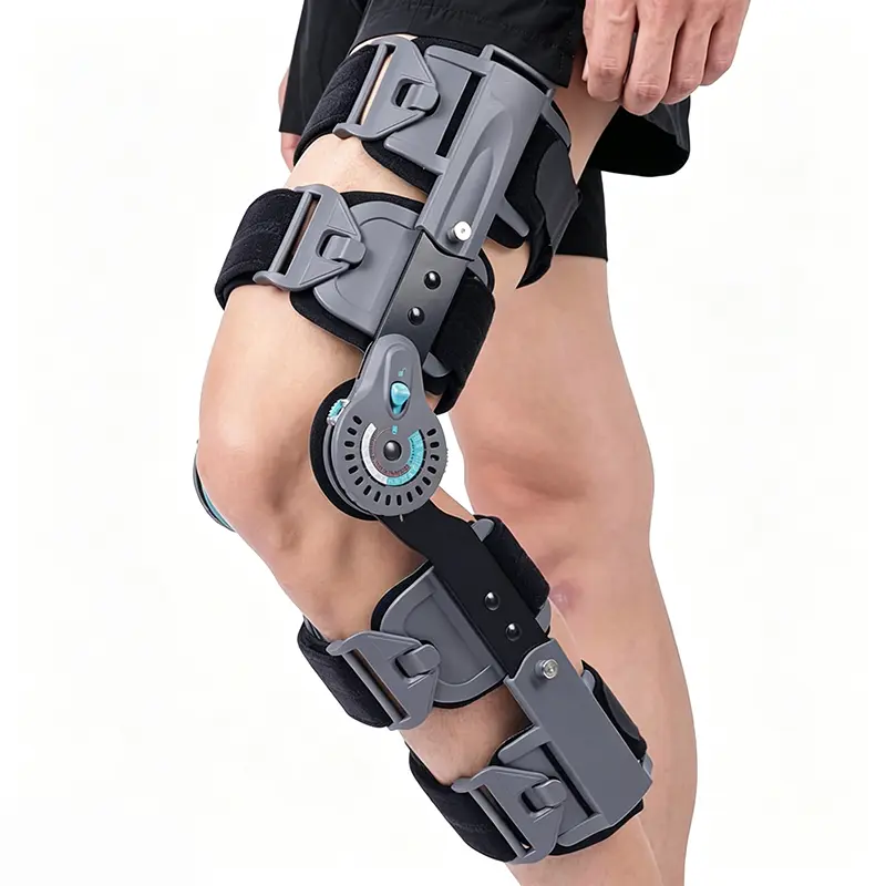 Hinged Knee Immobilizer with Aluminum Alloy Bilateral Stabilizer Wrap - Adjustable ROM Dial, Breathable Post-Surgery Support Brace for Meniscus Injury Recovery (One Size for Men, Women)