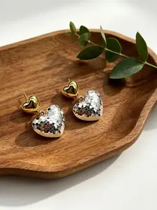 Double Color Heart Ice Earrings, Cnc Crafted Fashion Jewelry, Silver Gold Tone, Perfect for Daily Wear, Parties, Dates, Gift Ideas
