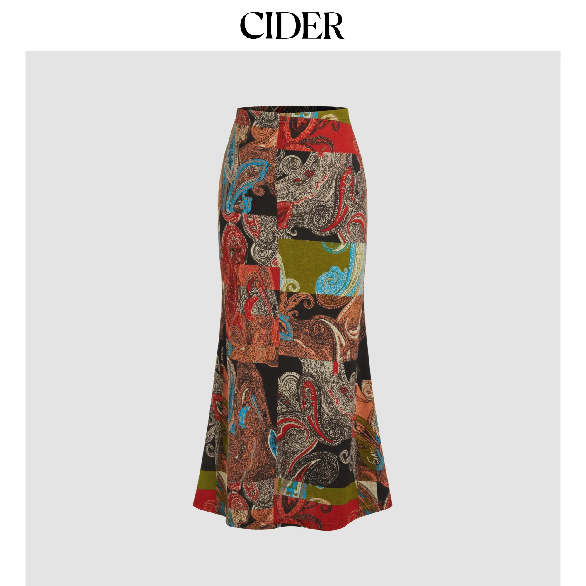 Cider Mid Rise Aztec Colorblock Mermaid Maxi Skirt
