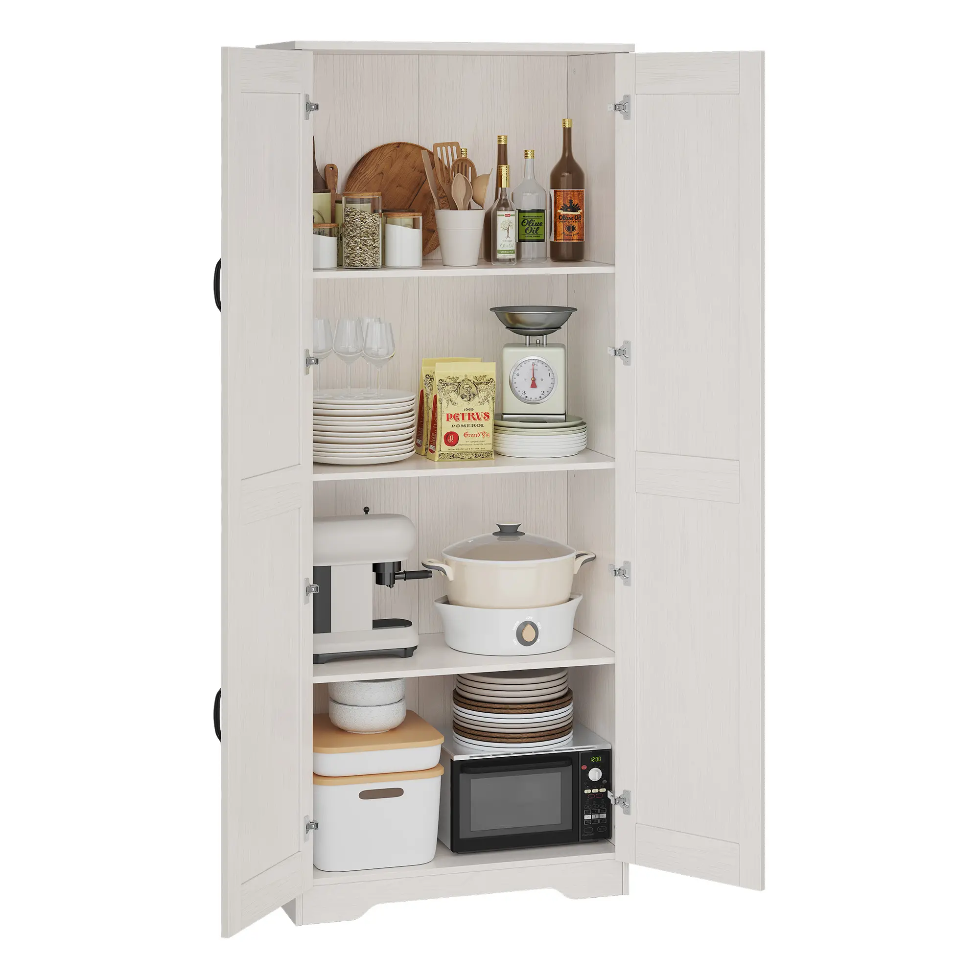 Garvee 60" Tall Freestanding Kitchen Pantry Cabinet, Double Door Storage Cupboard with Adjustable Shelves, Space-Saving Modern Organizer for Kitchen & Dining Room