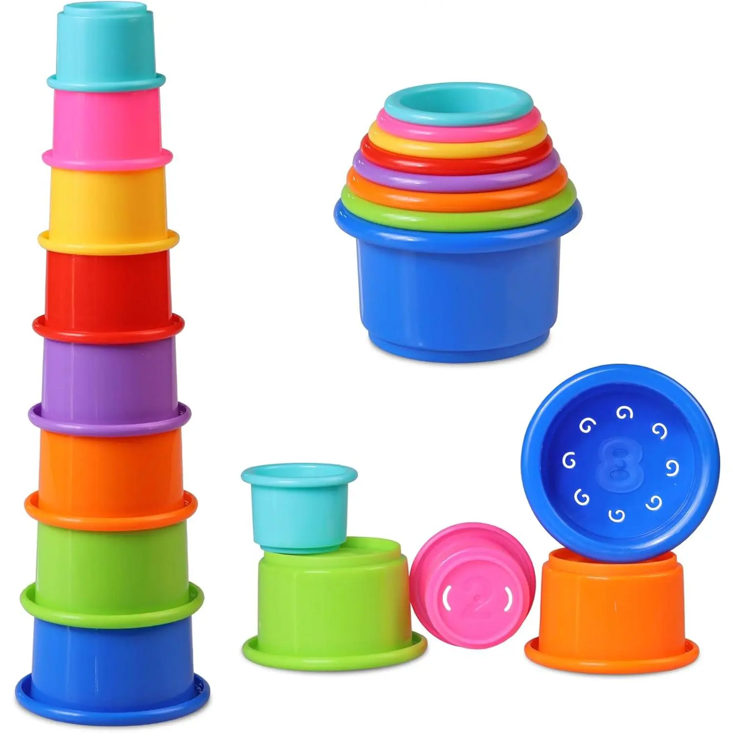 Stacking Cups Baby Toy Educational Cup Stacking Set 8-Pc Rainbow Stackable Cups |     Nesting Cups for Babies 6-12 Months |     Stacking Cups for Toddlers 1-3 Perfect for Indoor/Outdoor