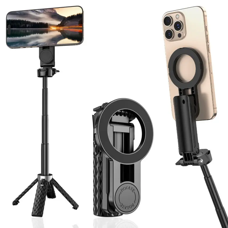 Bluetooth Selfie Stick - Compact, Handheld Extendable, 360° Rotating Mini Phone Monopod with Magnetic Base Compatible with All Phones, Rotates 360°