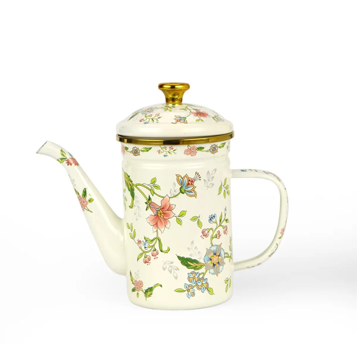 Bohemian Vintage Straight Cylinder Enamel Teapot, Coffee Pot with Oil Leak, Restaurant Afternoon Tea, Festival Gathering, Gas Stove Heating, Teapot For Stovetop