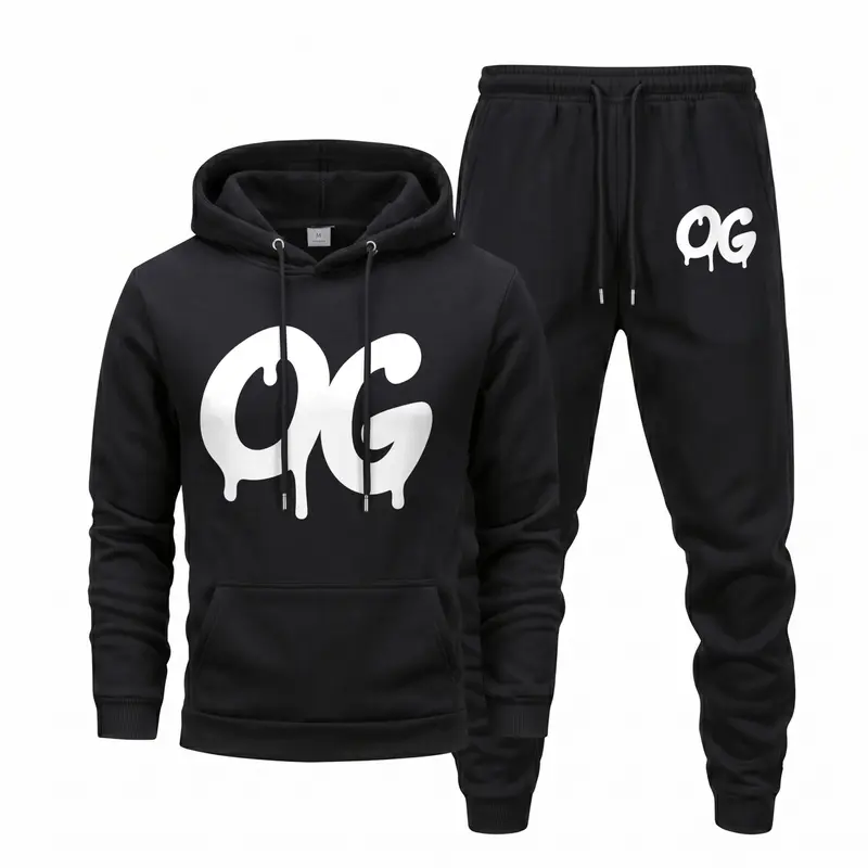 Men’s Graphic Hoodie Set with Jogger Pants, Trendy Drip Letter Print Sweatshirt Matching Sweatpants Outfit, Stylish Streetwear Tracksuit, Casual Loose Fit 2 Piece Set for Men, Perfect for Everyday Fashion, Weekend Wear and Urban Style