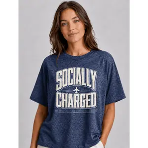 Oversized T Shirt Black Socially Charged Mentally On Airplane Mode Graphic Print Casual Daily Wear Streetwear Fashion Top